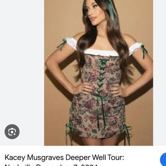 MAJORELLE Off-Shoulder Floral Lace-Up Mini Dress in Beige, Pink and Green - Picture 2 of 5